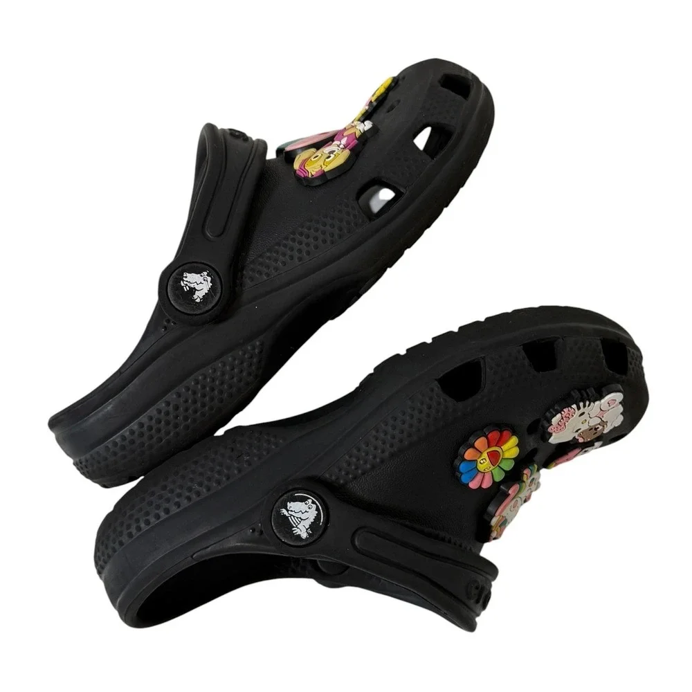 Crocs Classic Clog Kids Black Size C 11 Character Charms Jibbitz Slip On‎ Shoes